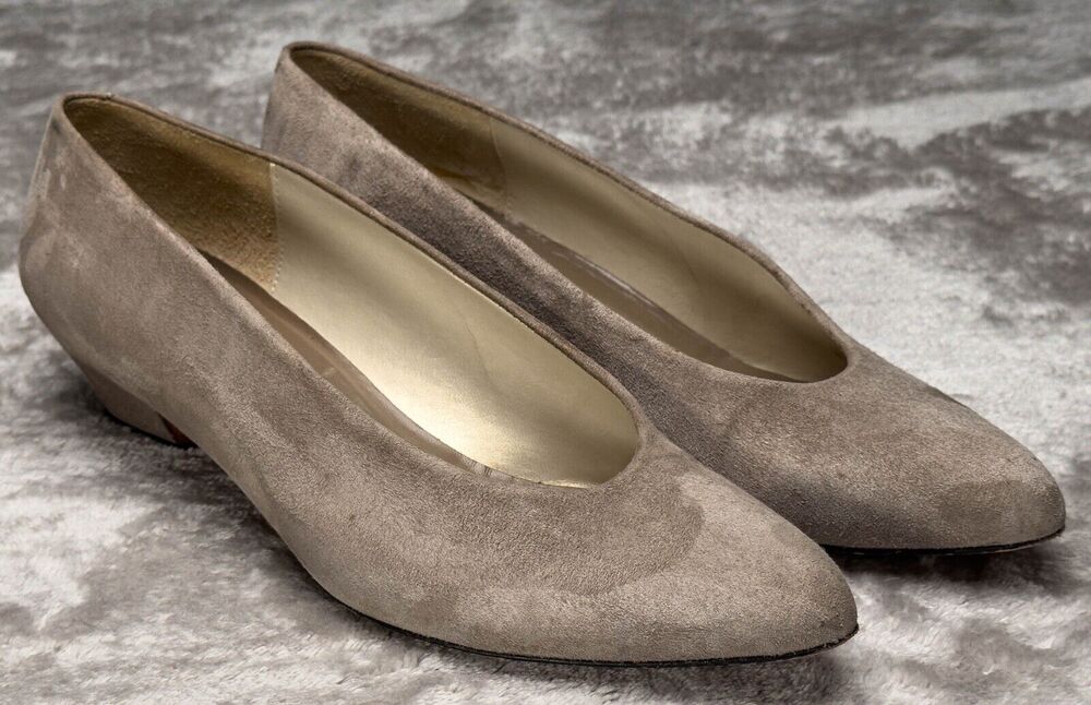 Evan Picone Vintage Tan Suede Leather Kitten Heels Pointed Toe Womens Size 7.5